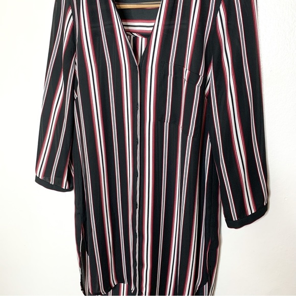 DR2 Daniel Rainn Sheer Black Stripe Long Tunic Button Front Shirt Small‎ S - Picture 3 of 9